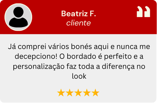 Já comprei vários bonés aqui e nunca me decepciono! O bordado é perfeito e a personalização faz toda a diferença no look
