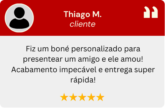 Fiz um boné personalizado para presentear um amigo e ele amou! Acabamento impecável e entrega super rápida!
