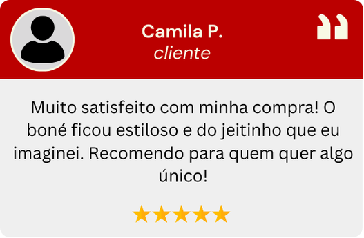 Muito satisfeito com minha compra! O boné ficou estiloso e do jeitinho que eu imaginei. Recomendo para quem quer algo único!