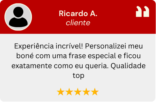 Experiência incrível! Personalizei meu boné com uma frase especial e ficou exatamente como eu queria. Qualidade top